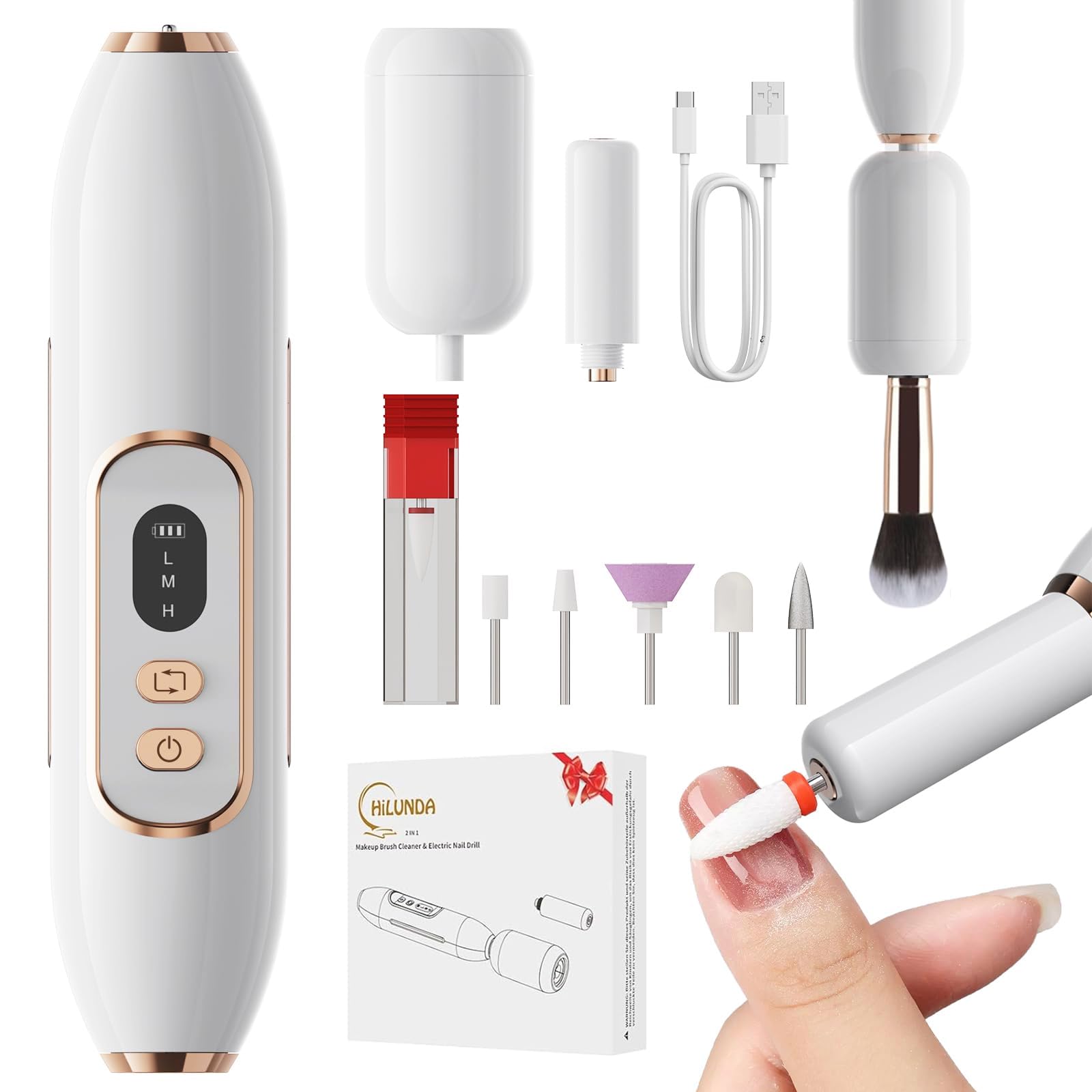 Amazon.com: 2-in-1 Nail Drill Electric Nail File with Makeup Brush